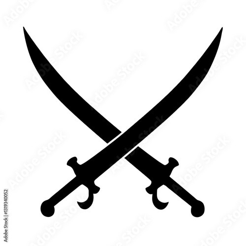 Minimalist black silhouette of crossed swords symbolizing battle and defense