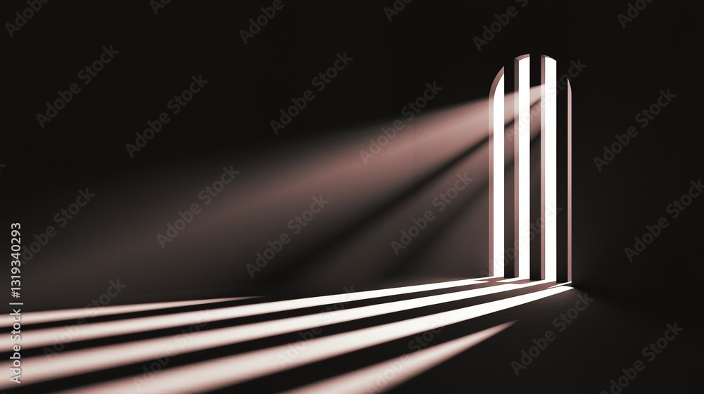 A dramatic play of light and shadow through an arched doorway, creating intriguing reflections. A dramatic play of light and shadow through an arched doorway, creating intriguing reflections.