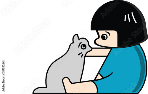 cute design little girl and cat