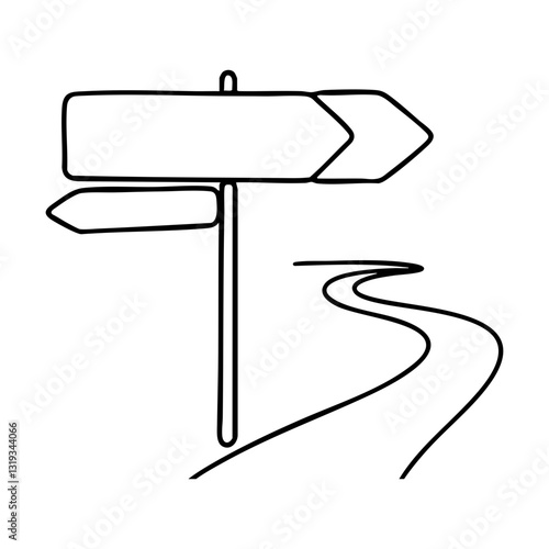 Directional road signs next to winding pathway