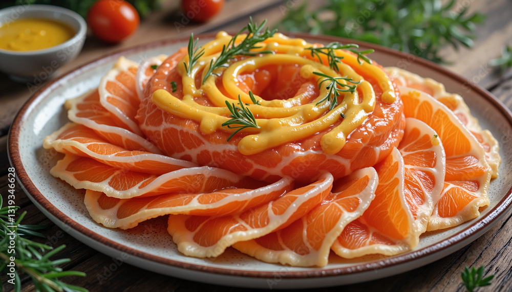 Swedish Gravlax Delight – Elegant Spiral of Thinly Sliced Lax with Mustard Sauce and Dill on Festive Plate for Nordic Cuisine Blogs, Holiday Menus, and Gourmet Food Photography Swedish Gravlax Delight – Elegant Spiral of Thinly Sliced Lax with Mustard Sauce and Dill on Festive Plate for Nordic Cuisine Blogs, Holiday Menus, and Gourmet Food Photography