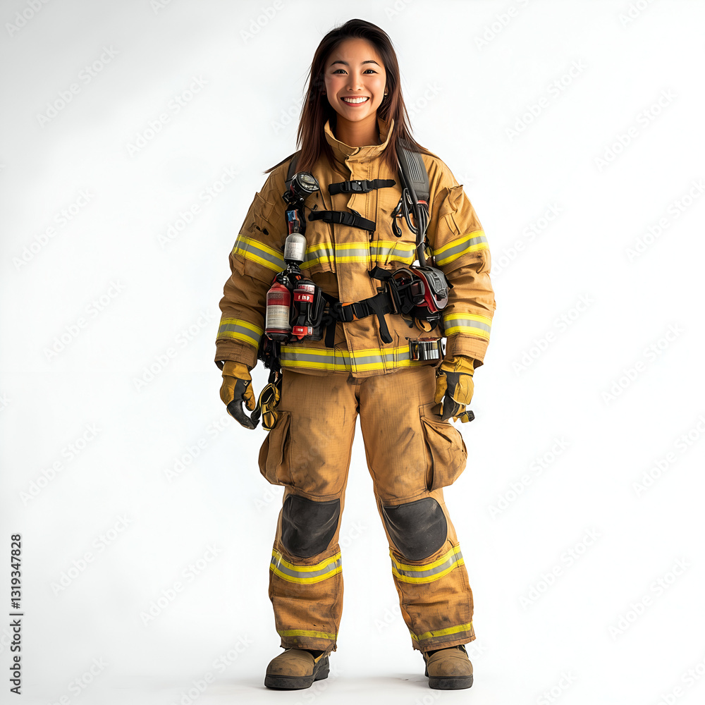Empowered Woman Firefighter in Uniform: Diverse Hero in Action-Ready Gear Promoting Safety & Resilience Empowered Woman Firefighter in Uniform: Diverse Hero in Action-Ready Gear Promoting Safety & Resilience