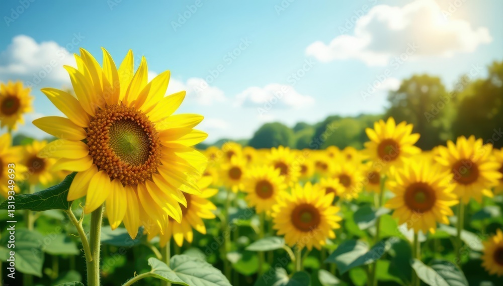 Tall sunflowers sway gently in a summer breeze, creating a sea of yellow, photography, tranquility Tall sunflowers sway gently in a summer breeze, creating a sea of yellow, photography, tranquility