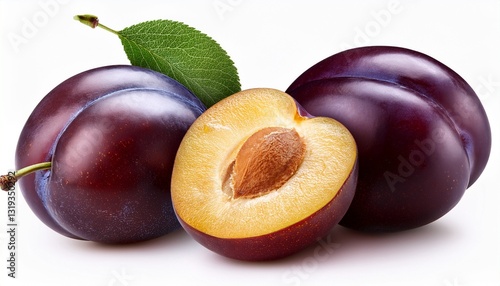 plums on a white background