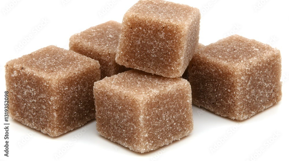 Closeup of Brown Sugar Cubes Piled Together on a White Background Closeup of Brown Sugar Cubes Piled Together on a White Background