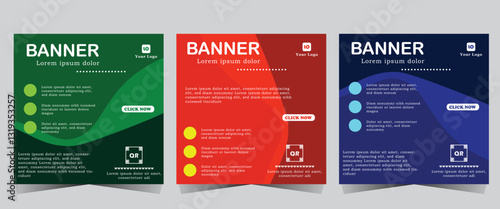 Social media post template. Set of Social media with blue, red and green color design. Vector illustration of Webinar invitation banner. good template for online advertising design.