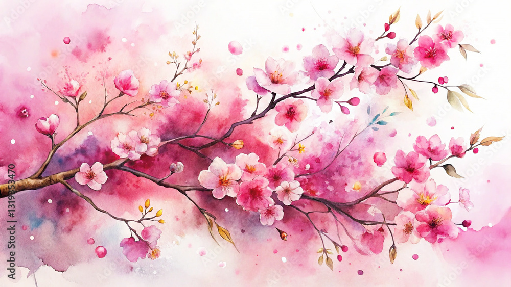 Fototapeta premium watercolor Abstract pink Cherry Blossom