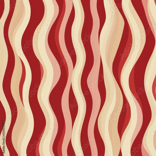 Abstract Waves of Warm Colors Red Pink Beige Vertical Undulating Lines Pattern with Dynamic Movement Design