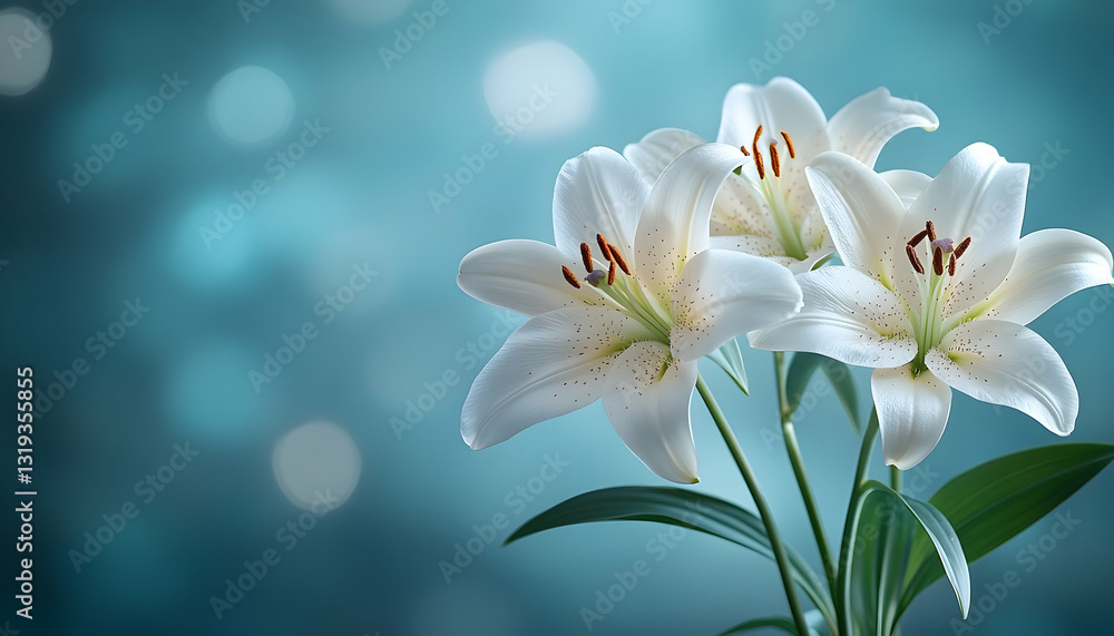 Fototapeta premium White lilies against teal backdrop