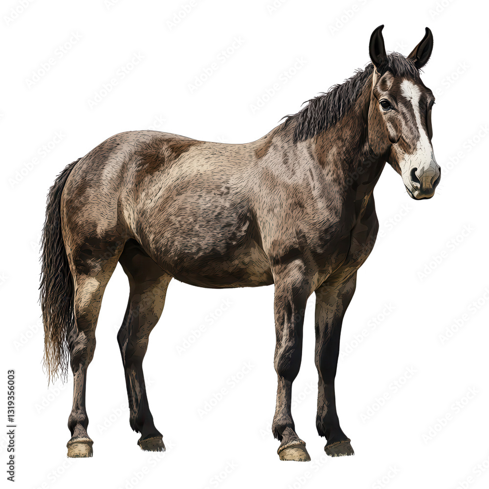 Obraz premium Elegance in Profile: A majestic horse stands proudly, showcasing its sleek coat and noble posture, representing the spirit of freedom and strength.
