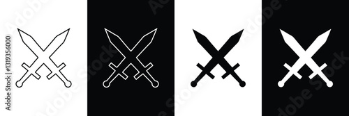 Crossed Swords Icon Variations in Black and White