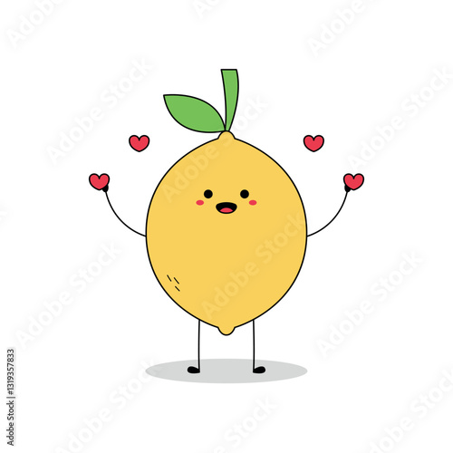Cute lemon fruit cartoon character spreading love doodle