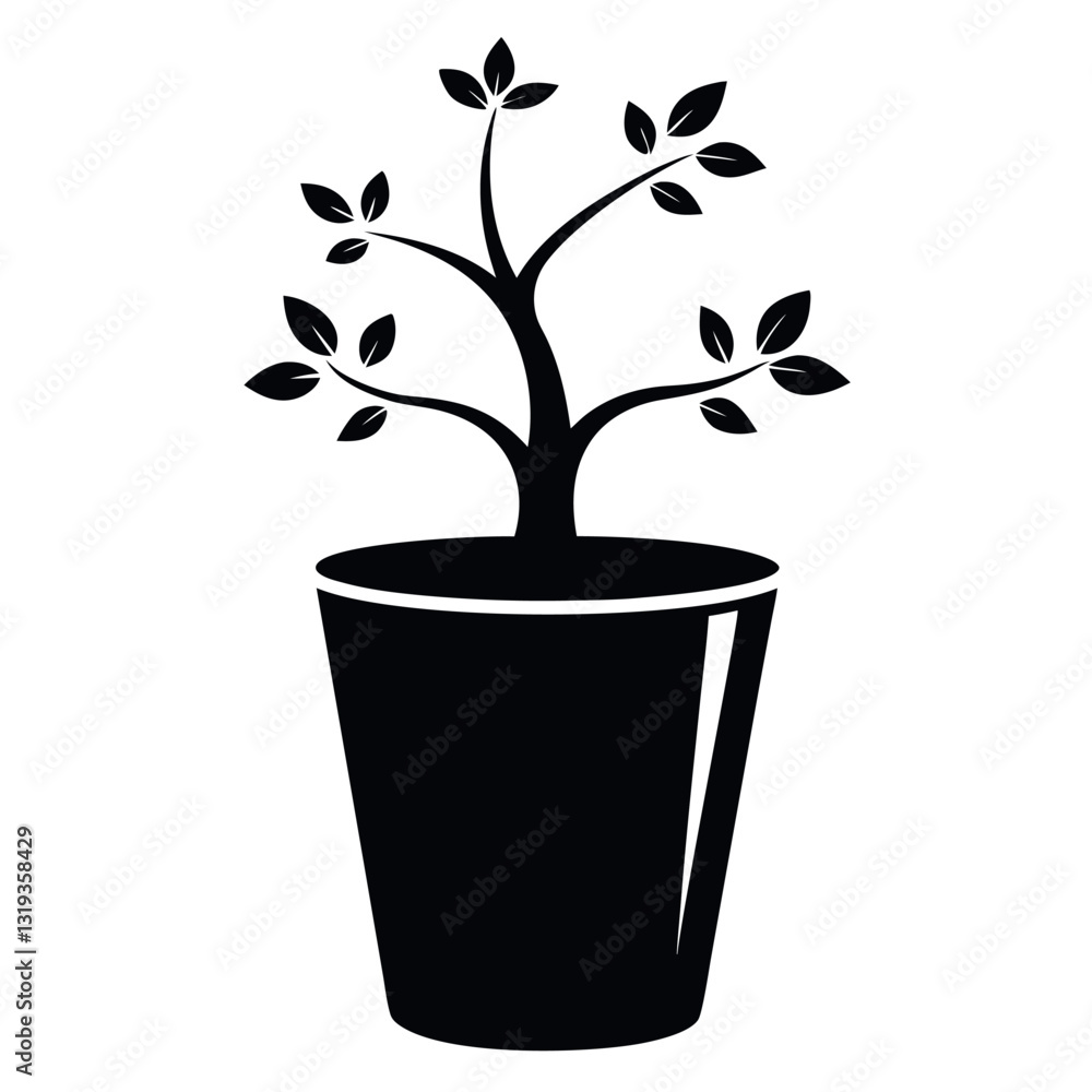 Obraz premiumA black cup with a tree growing vector illustration. 