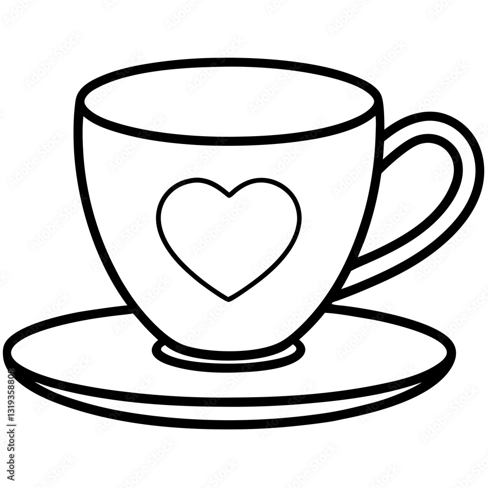 Minimalist Heart Saucer Teacup Line Art Minimalist Heart Saucer Teacup Line Art