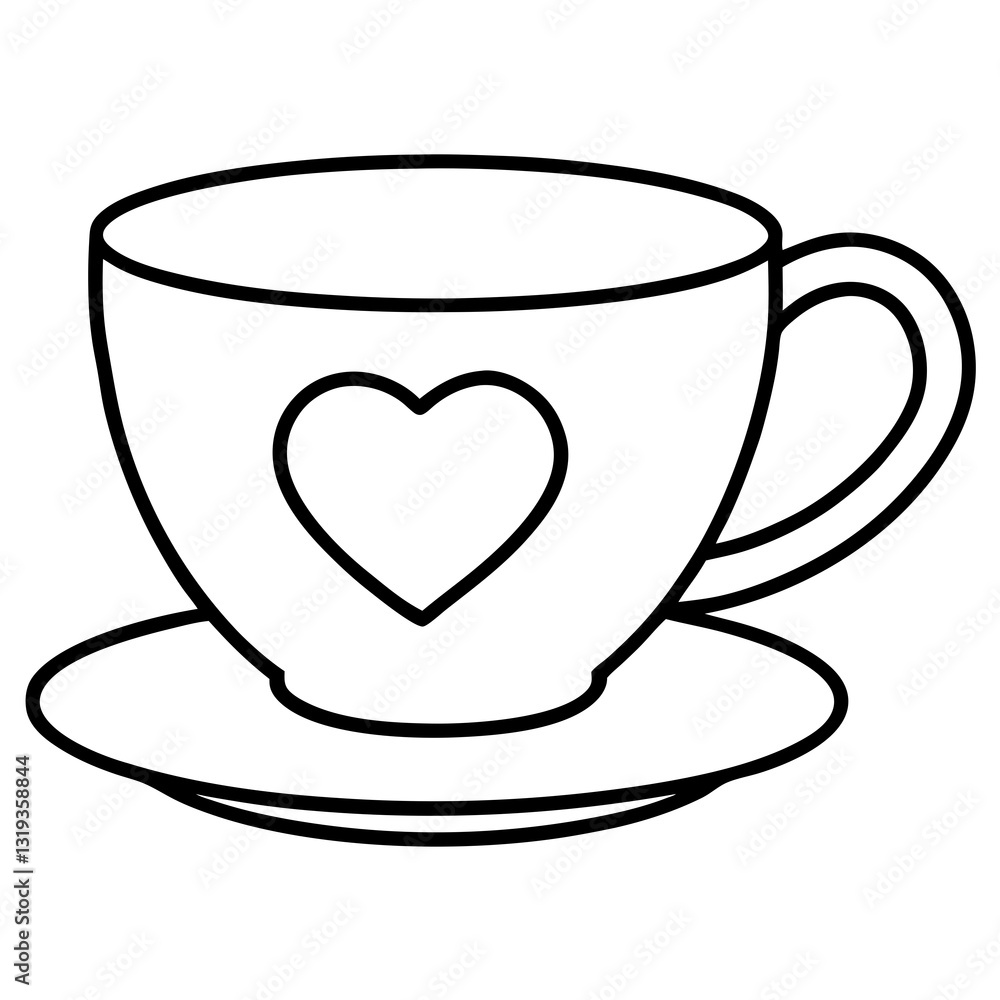 Minimalist Heart Saucer Teacup Line Art Minimalist Heart Saucer Teacup Line Art