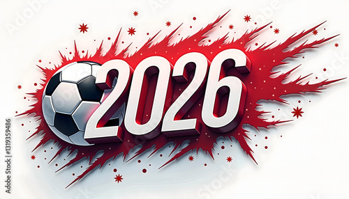 Soccer 2026 championship logo with dynamic red splash effect