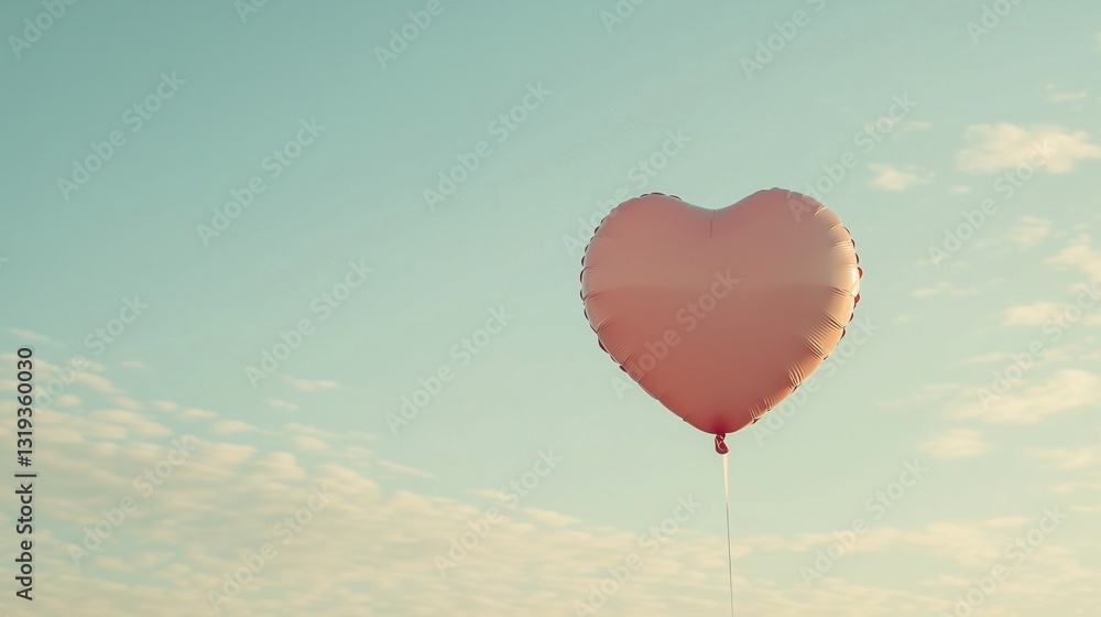 Obraz premium A heart-shaped balloon floating gracefully against a soft blue sky 