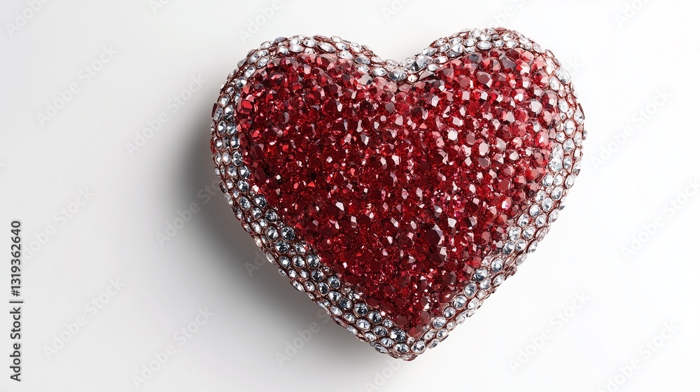A heart-shaped clutch bag adorned with Swarovski crystals, elegantly placed on a pristine white background A heart-shaped clutch bag adorned with Swarovski crystals, elegantly placed on a pristine white background
