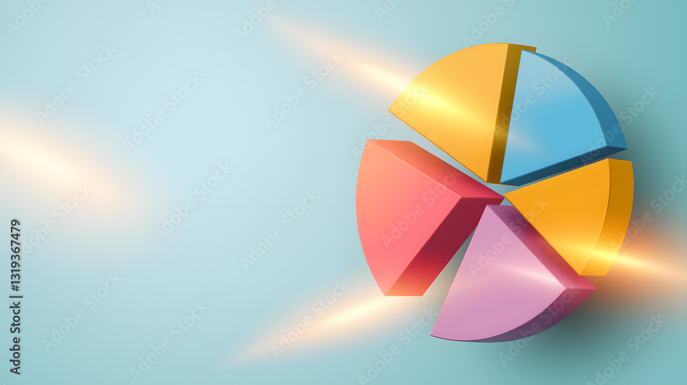 Obraz premium 3D Exploding Pie Chart with Data Visualization. peace symbol on colorful background