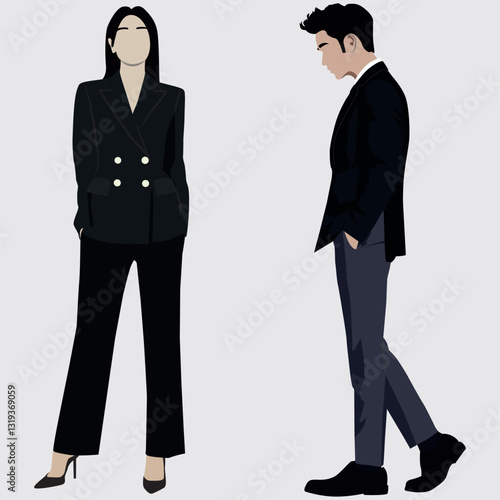 business man and woman in suit suit,  illustration, couple, teamwork, company, 