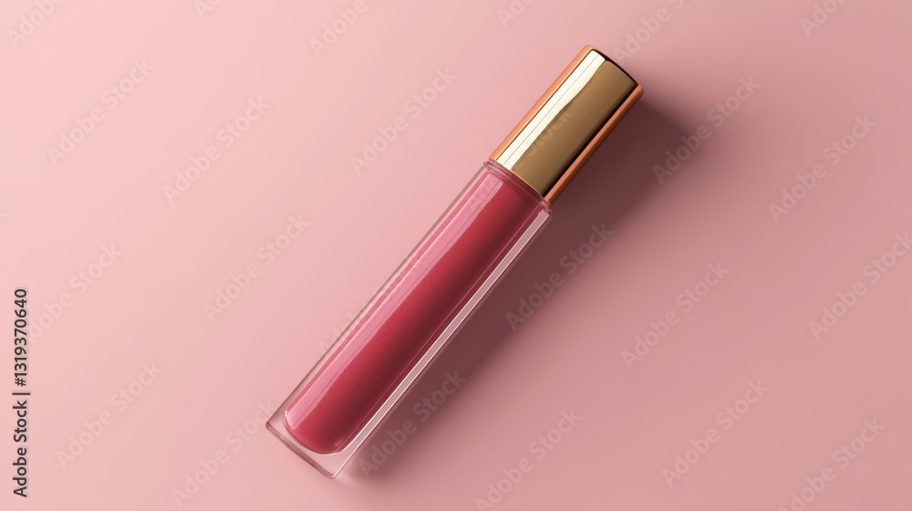 Elegant Pink Lip Gloss in Transparent Tube with Gold Cap Elegant Pink Lip Gloss in Transparent Tube with Gold Cap