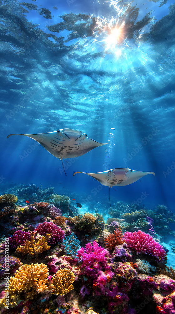 Fototapeta premium underwater paradise with manta rays