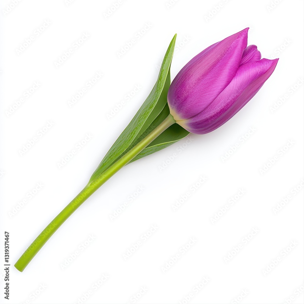 Elegant single plum purple tulip isolated against a clean white background highlighting its graceful form and color Elegant single plum purple tulip isolated against a clean white background highlighting its graceful form and color