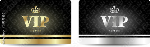 Set of two vip cards with vintage background and crown