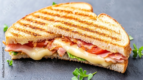 delicious grilled cheese sandwich with bacon and tomato