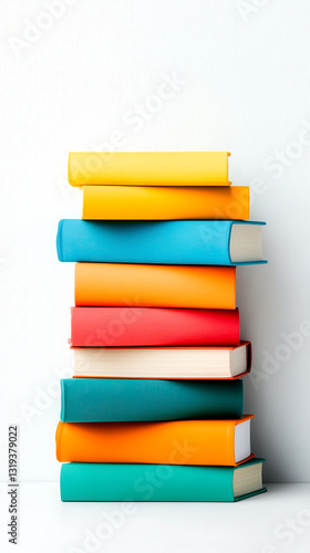 Wallpaper Mural A vibrant stack of colorful books arranged neatly against a plain background, showcasing a variety of hues and sizes. Torontodigital.ca