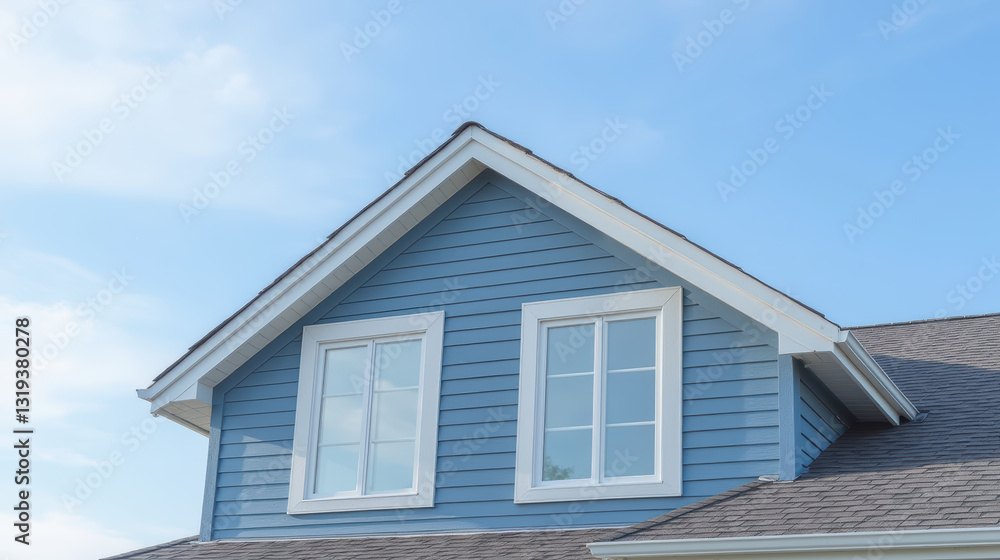 modern blue house with gable roof and large windows under clear sky modern blue house with gable roof and large windows under clear sky