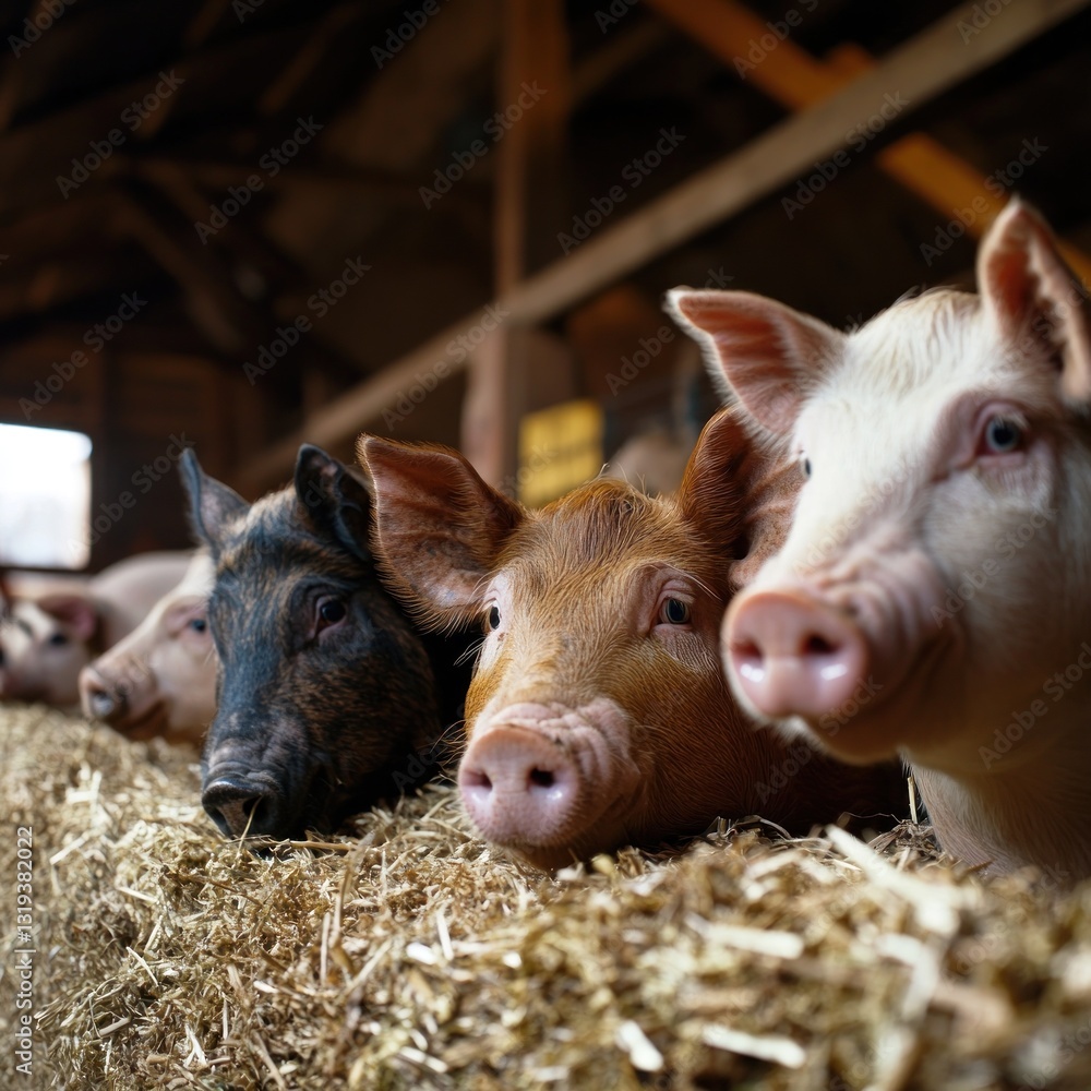Farm pigs in a barn Farm pigs in a barn