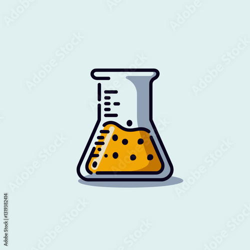 Transparent Laboratory Beaker Filled with Vibrant Yellow Liquid