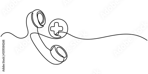Continuous Line Drawing of Ask Your Doctor Icon. Hand Drawn Symbol Vector Illustration, Emergency Call - Icon. Coronavirus vector illustration, Telemedicine, Doctor Consultation by Phone at Home Line.