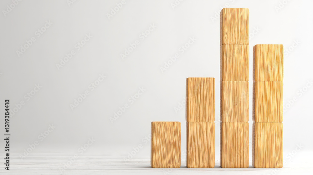 Wooden blocks arranged in bar graph, symbolizing growth and finance Wooden blocks arranged in bar graph, symbolizing growth and finance