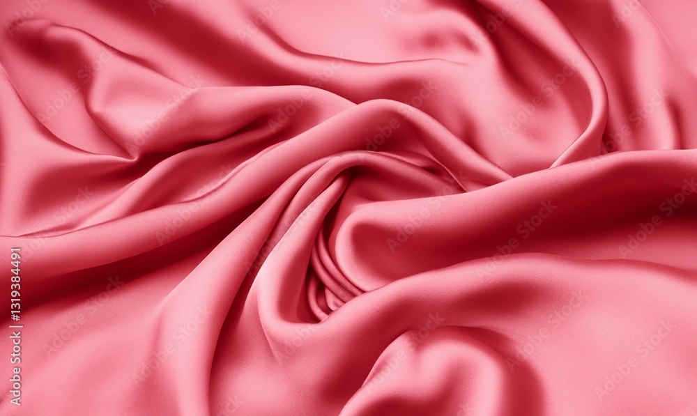 Obraz premium Old rose color silk satin background. Soft wavy folds on the fabric. Wedding, anniversary, valentine, love, tender, celebration, card. Beautiful abstract background with copy space for your design.