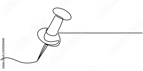 Continuous one line drawing of a paper pin. Drawing pin. Vector illustration. Single line pushpin, Continuous line drawing Red push pin Thumbtack icon neon glow vector illustration concept, Red pin.