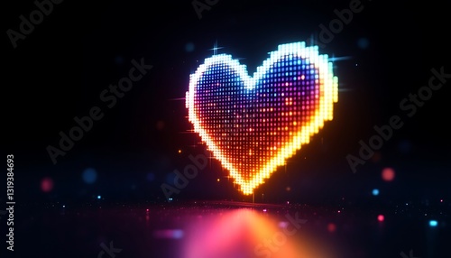 Vibrant Pixel Heart Digital Art Glowing Neon Love