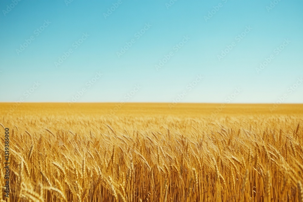 Golden wheat field swaying in the breeze under a clear summer sky Golden wheat field swaying in the breeze under a clear summer sky