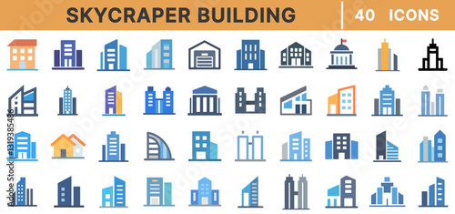 "Skyscraper and Building Icons Bundle - Architecture, Skyscraper, City, Construction, Building, Tower, Office, Urban, Modern Design"