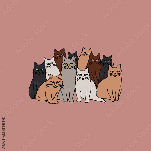 Group of Cats Illustration