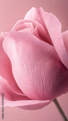 Ethereal Petals: Close-up shot captures the delicate beauty of a blooming pink rose, showcasing its soft petals and subtle textures. 