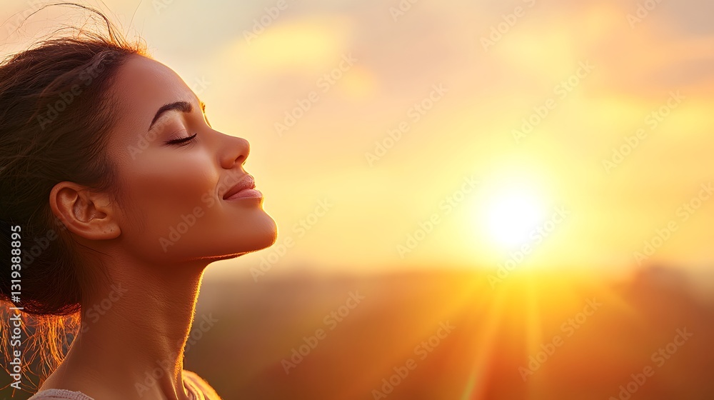 Woman Enjoying a Peaceful Moment at Sunset with a Scenic View of the Horizon Woman Enjoying a Peaceful Moment at Sunset with a Scenic View of the Horizon