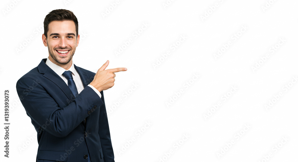 Happy Confident Businessman Pointing in Suit Happy Confident Businessman Pointing in Suit