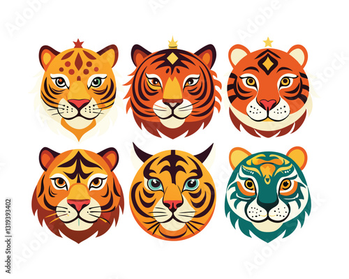 Colorful Tiger Faces, Perfect for Chinese New Year Design