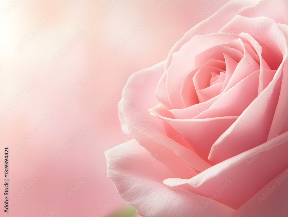 Soft Pink Rose: A close-up shot of a delicate, soft pink rose in full bloom, its velvety petals bathed in soft, diffused light, evoking feelings of romance and serenity. Soft Pink Rose: A close-up shot of a delicate, soft pink rose in full bloom, its velvety petals bathed in soft, diffused light, evoking feelings of romance and serenity.