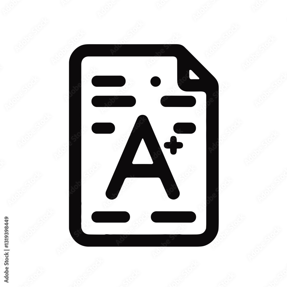 Graded paper with A+ mark illustration symbolizing academic success and achievement with copy space Graded paper with A+ mark illustration symbolizing academic success and achievement with copy space