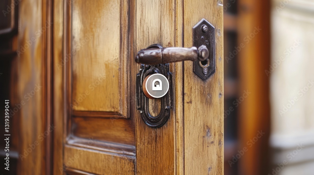 Fototapeta premium Intricate Wooden Door Handle with Vintage Charm and Elegant Design in a Classic Setting