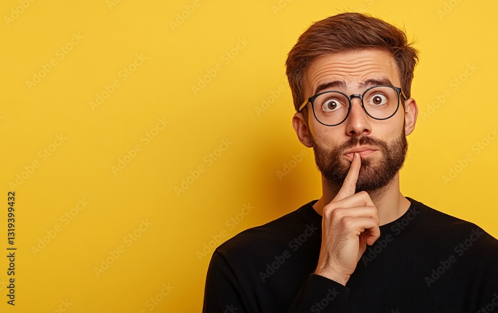 engaging young man with glasses on yellow background engaging young man with glasses on yellow background