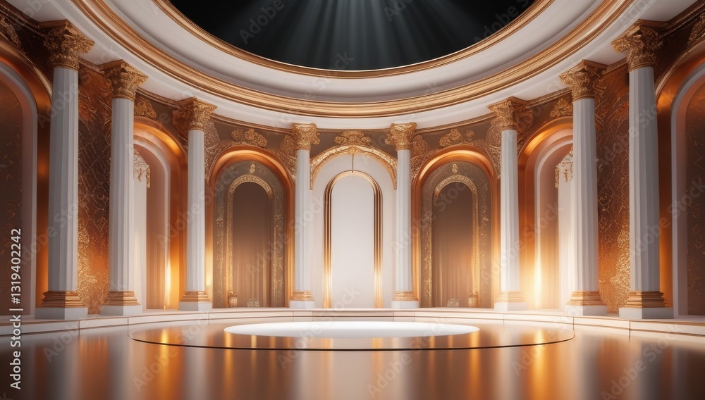 White golden ceremony award stage venue background.